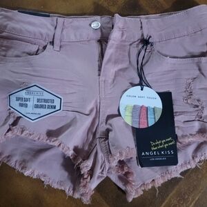 Angel Kiss Women's Soft Pink Distressed Denim Shorts
